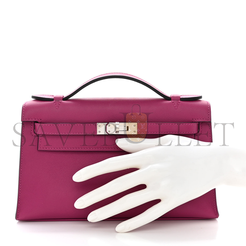 HERMÈS SWIFT KELLY POCHETTE CLUTCH ROSE POURPRE (22*14*7cm) 